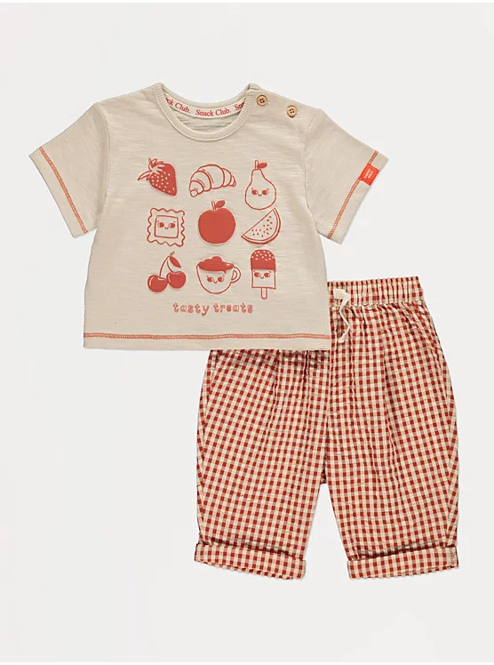 Tasty Treats T-Shirt and Gingham Trousers Outfit | George