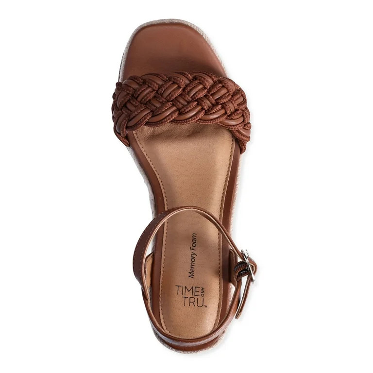 Time and Tru Women's Braided Wedge Sandals, Wide Width Available | Walmart (US)