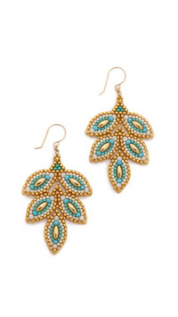 Click for more info about Miguel Ases Beaded Leaf Earrings - Turquoise