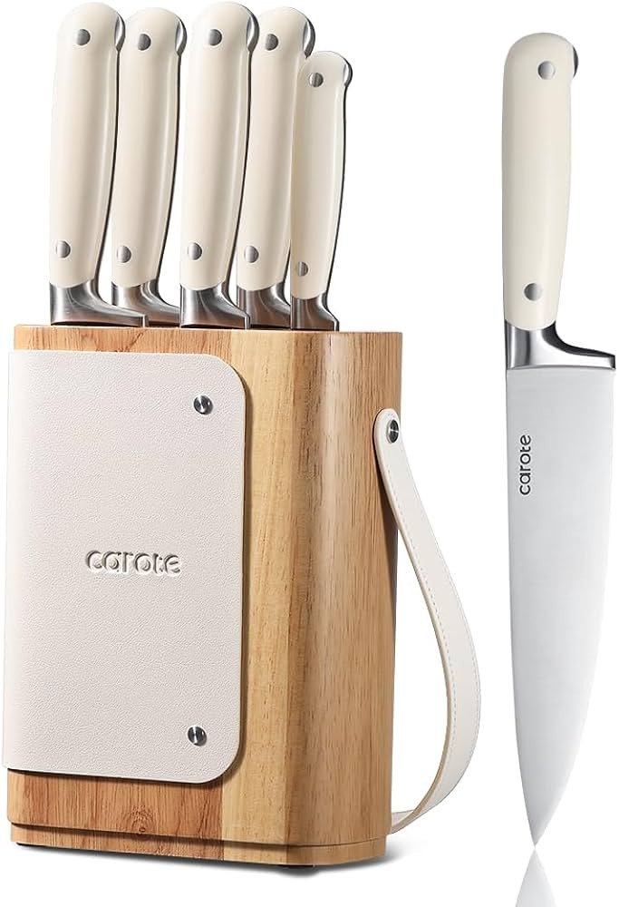 CAROTE 6PCS Knife Set for Kitchen with Block, Stainless Steel Blade for Precise Cutting, Razor-Sh... | Amazon (US)