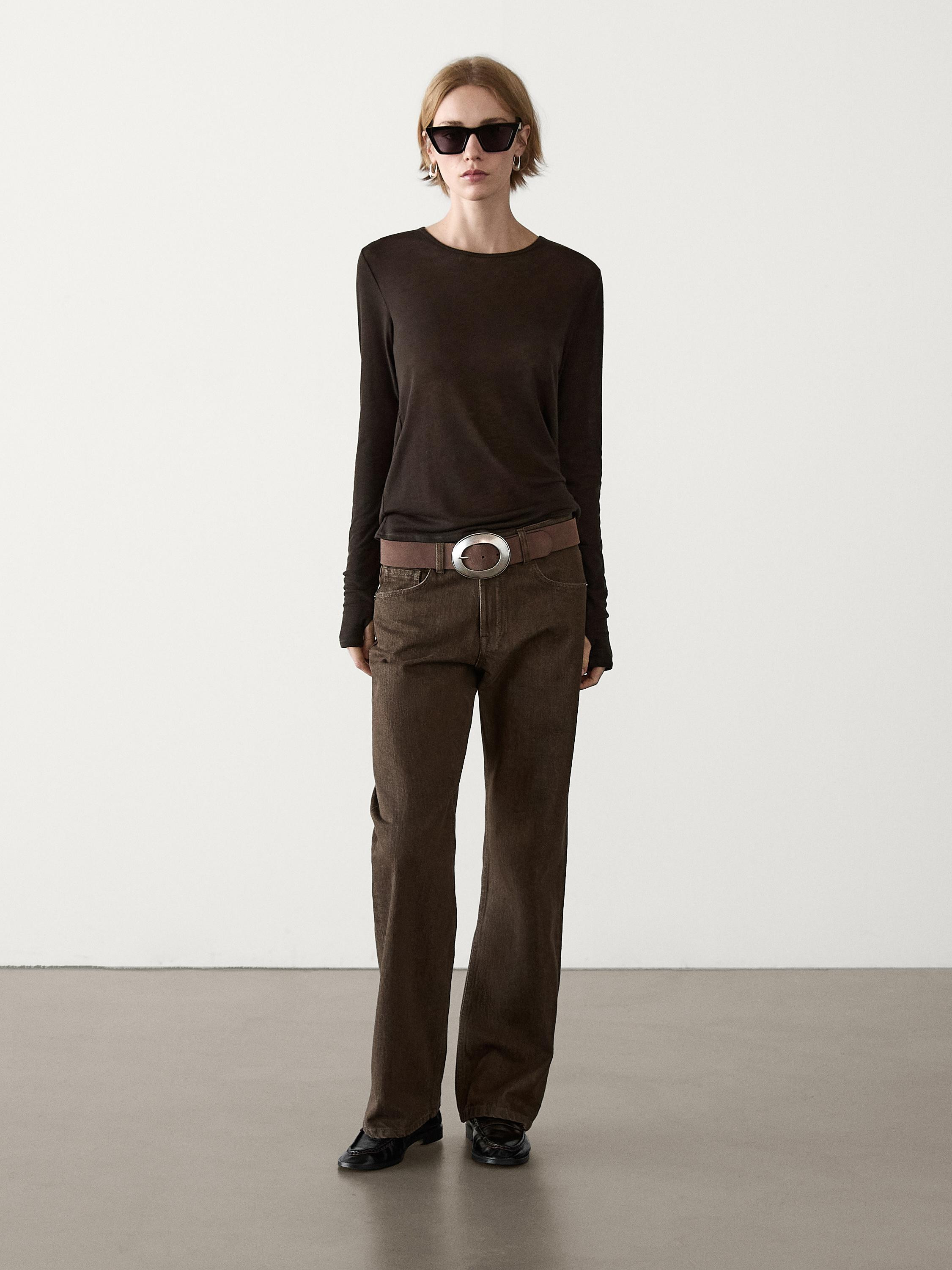 Long sleeve felt texture T-shirt | Massimo Dutti UK