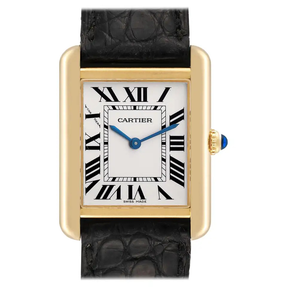 Cartier Tank Solo Yellow Gold Steel Silver Dial Ladies Watch W5200002 | 1stDibs