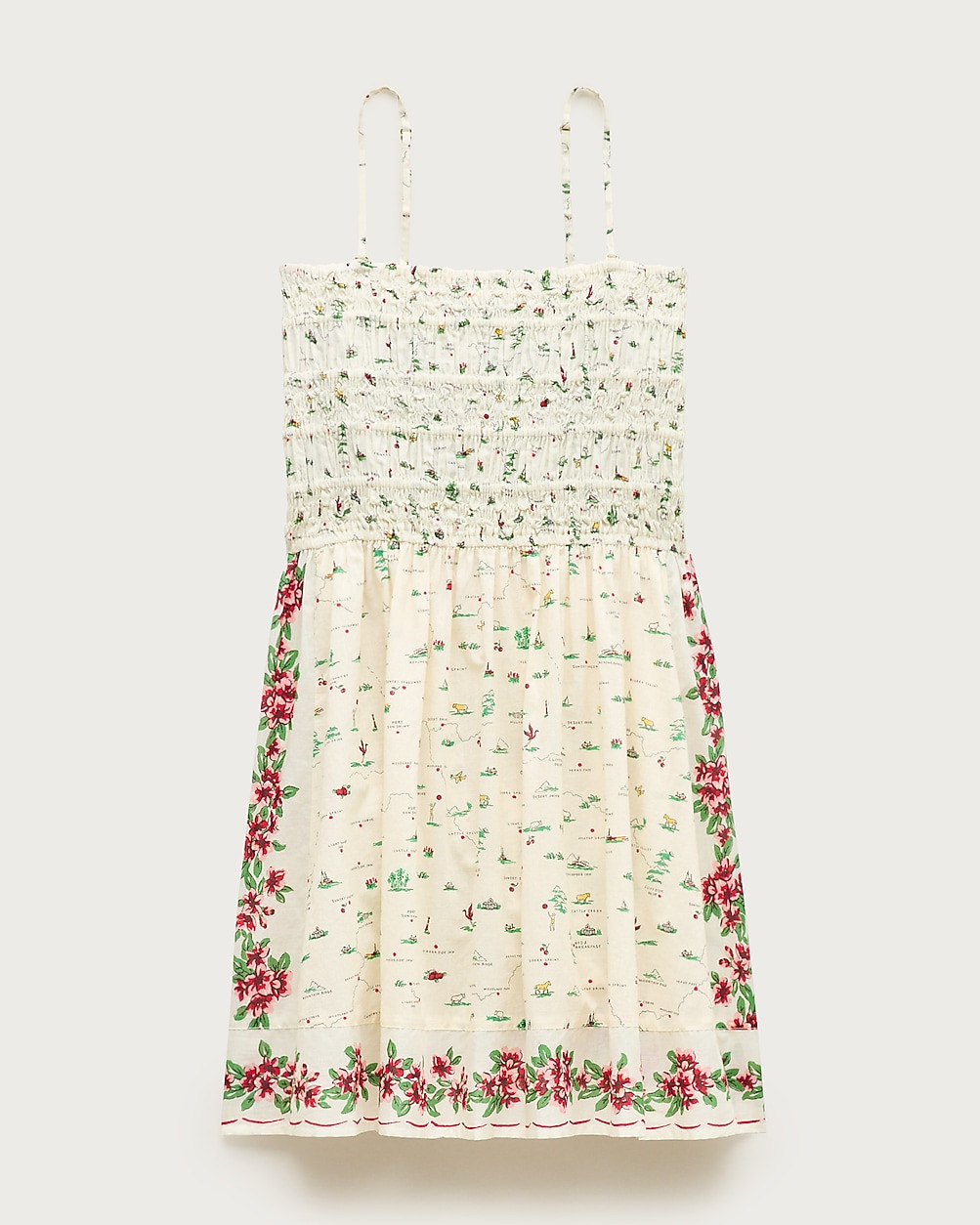 Smocked mini dress in map-print cotton voile | J. Crew US