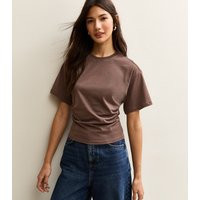 Women's Dark Brown Ruched Waist Crew Neck T-Shirt New Look | New Look (UK)