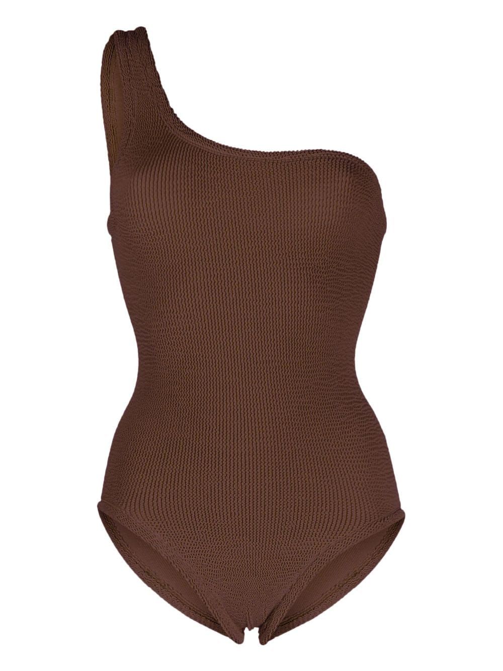 Hunza G Seersucker one-shoulder Swimsuit - Farfetch | Farfetch Global