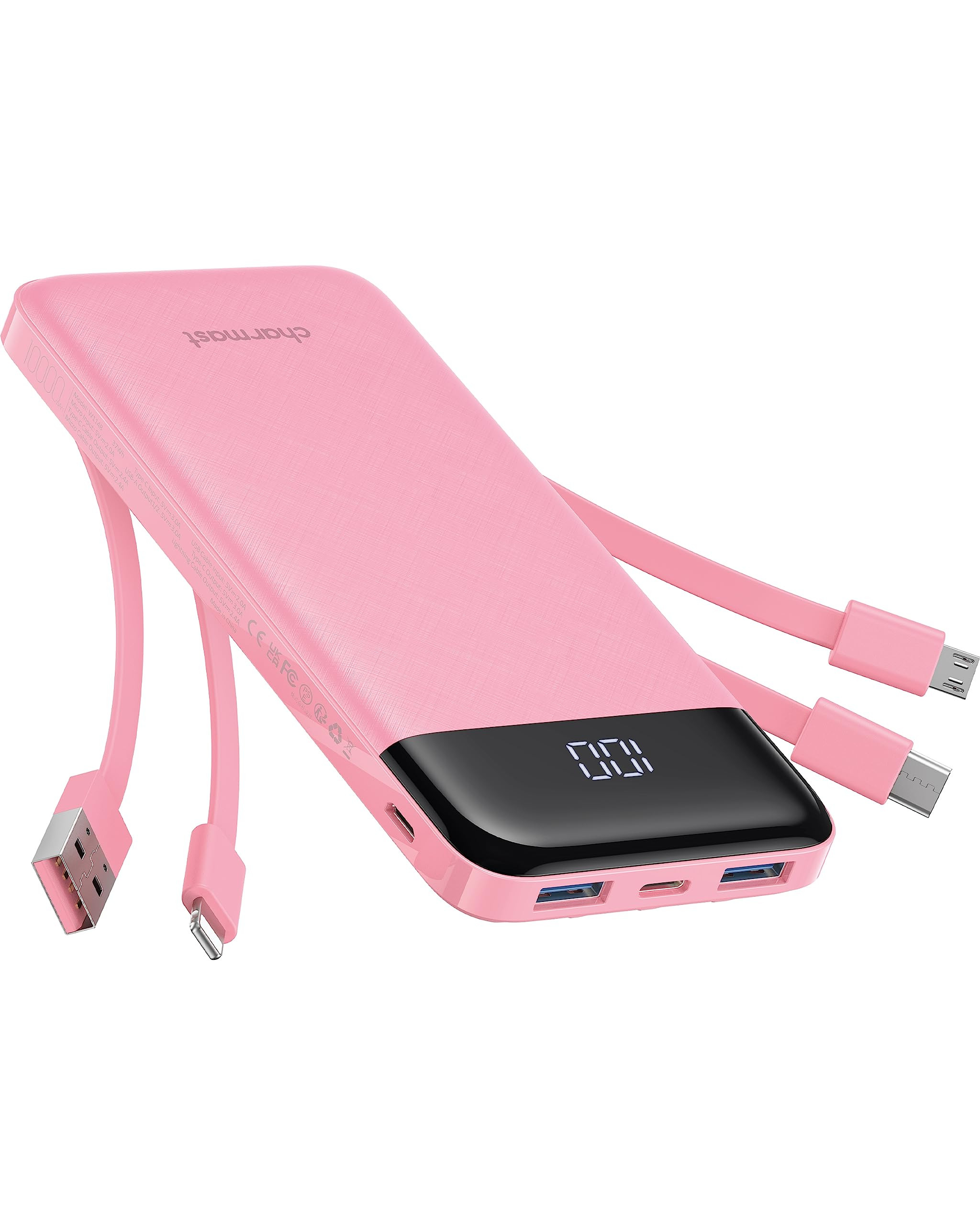 Portable Charger with Built in Cables, Portable Charger with Cords Wires Slim 10000mAh Travel Ess... | Amazon (US)