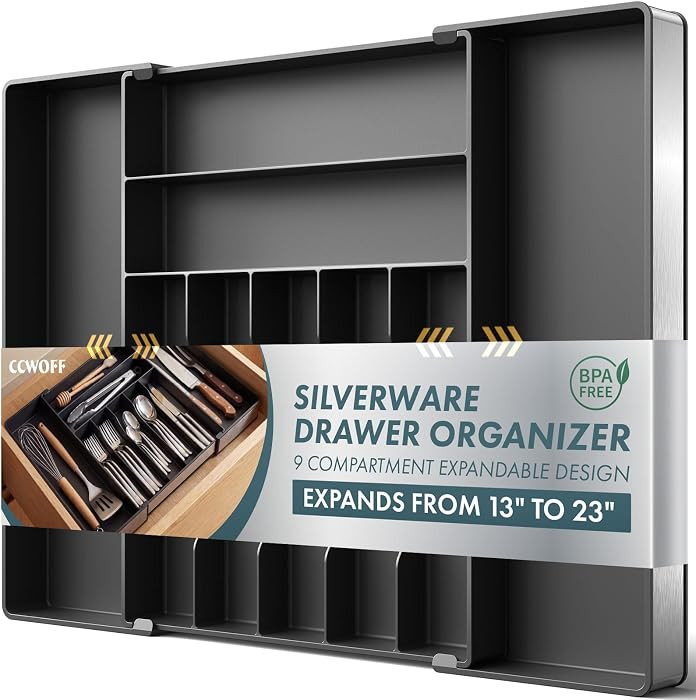Extra Large Silverware Organizer, 9 Slot Expandable Kitchen Drawer Organizer, Utensil Holder, Hea... | Amazon (US)