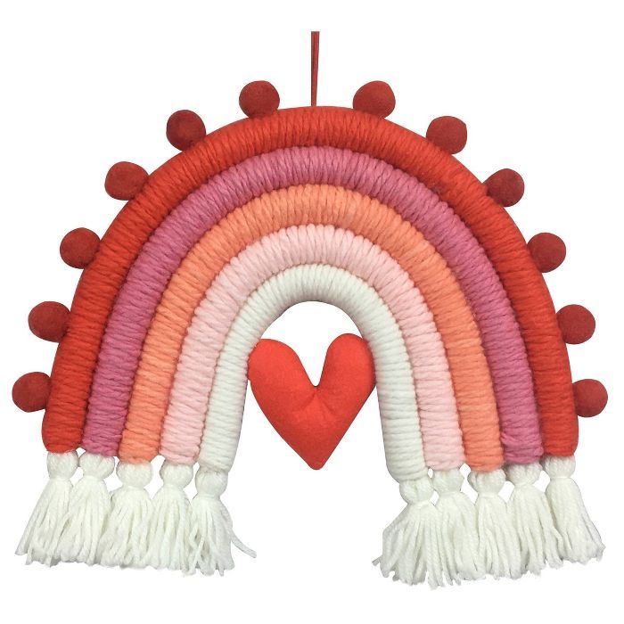 Yarn Wrapped Rainbow Tassel Valentine&#39;s Day Wall Art Red/White/Pink - Spritz&#8482; | Target