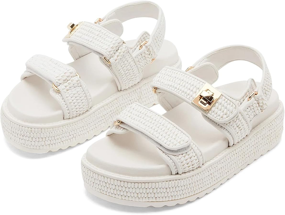 Raffia Platform Wedge Sandals for Women Comfortable Summer Beach Sandals Open Toe Slingback Platf... | Amazon (US)