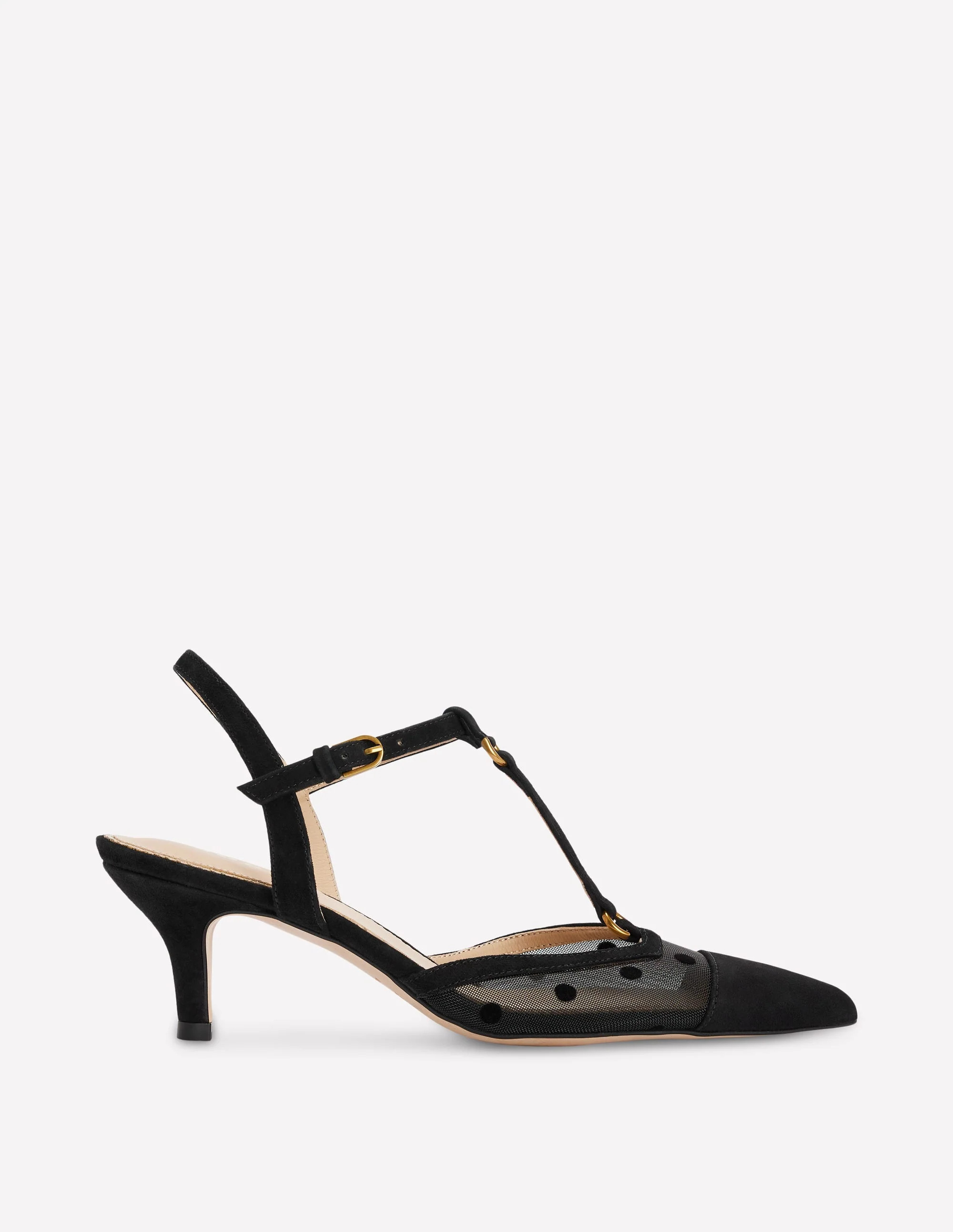 T-Bar Point Heels-Black Mesh | Boden UK