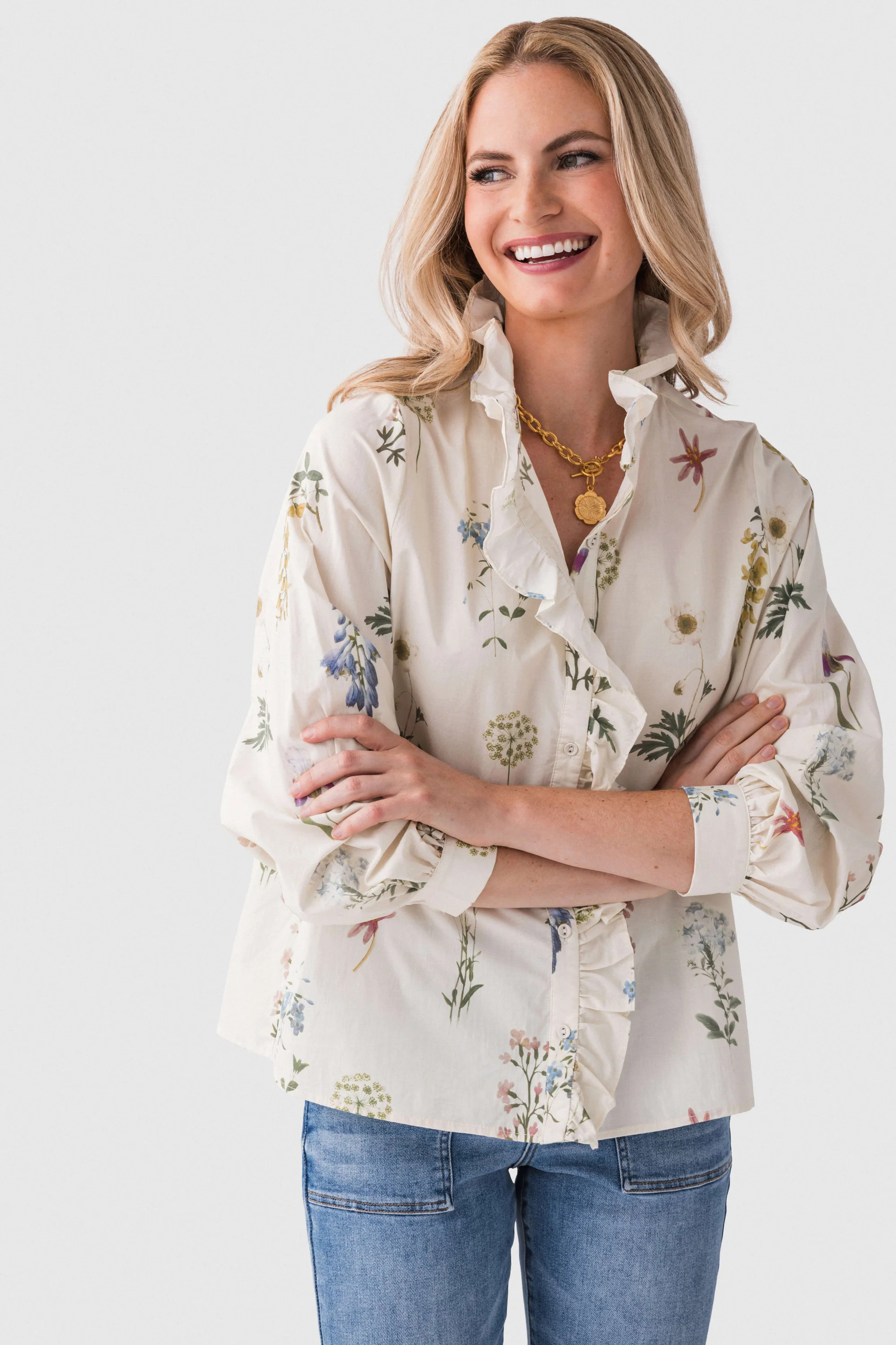 Jodifl Flower Print Ruffle Detail Top | Social Threads