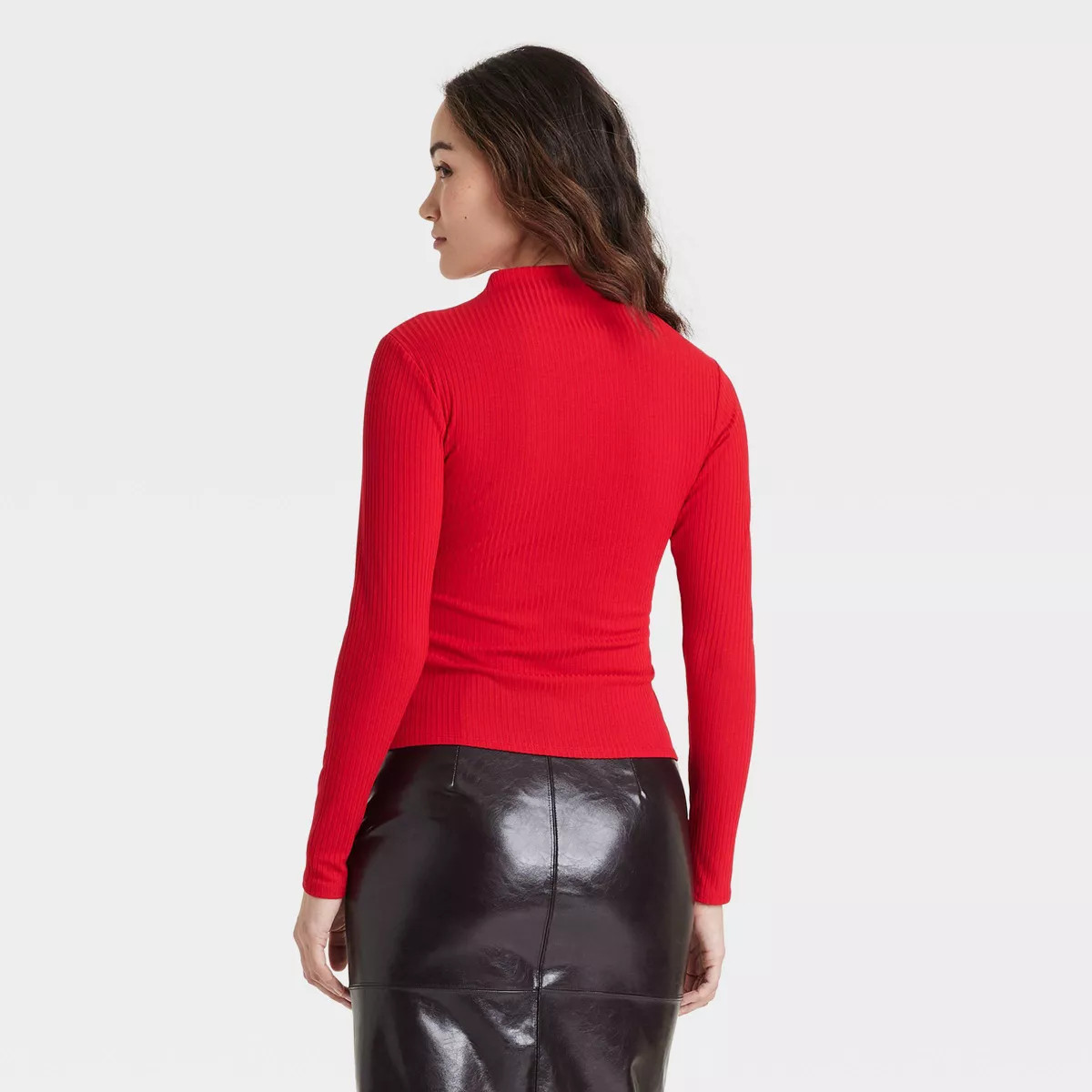 Women's Long Sleeve Mock Turtleneck T-Shirt - A New Day™ Red L | Target