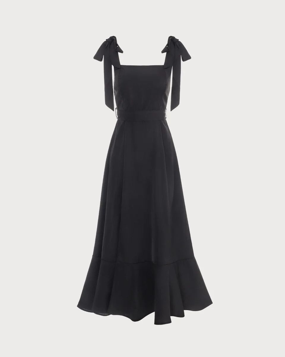 The Black Ruffle Hem Tie Strap Maxi Dress | rihoas.com