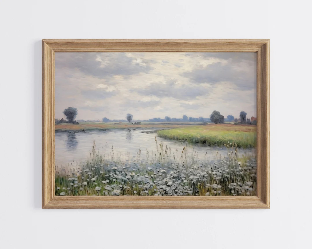 Vintage Blue Flowers Landscape Art Printable Home Decor - Etsy | Etsy (US)