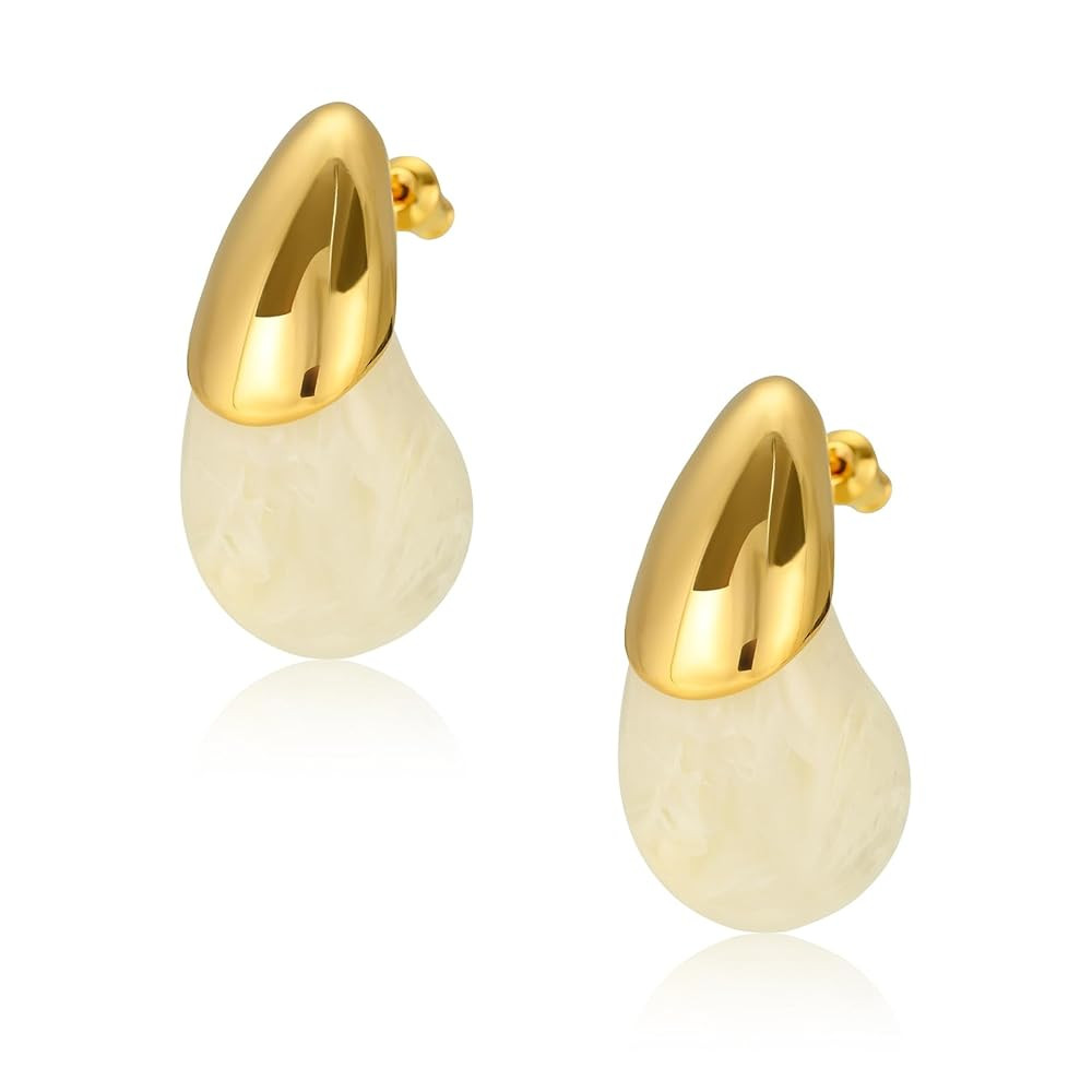 Chunky Resin Teardrop Earrings, 18K Gold Acrylic Resin Drop Hoops，Hypoallergenic Fashion Jewelr... | Amazon (US)
