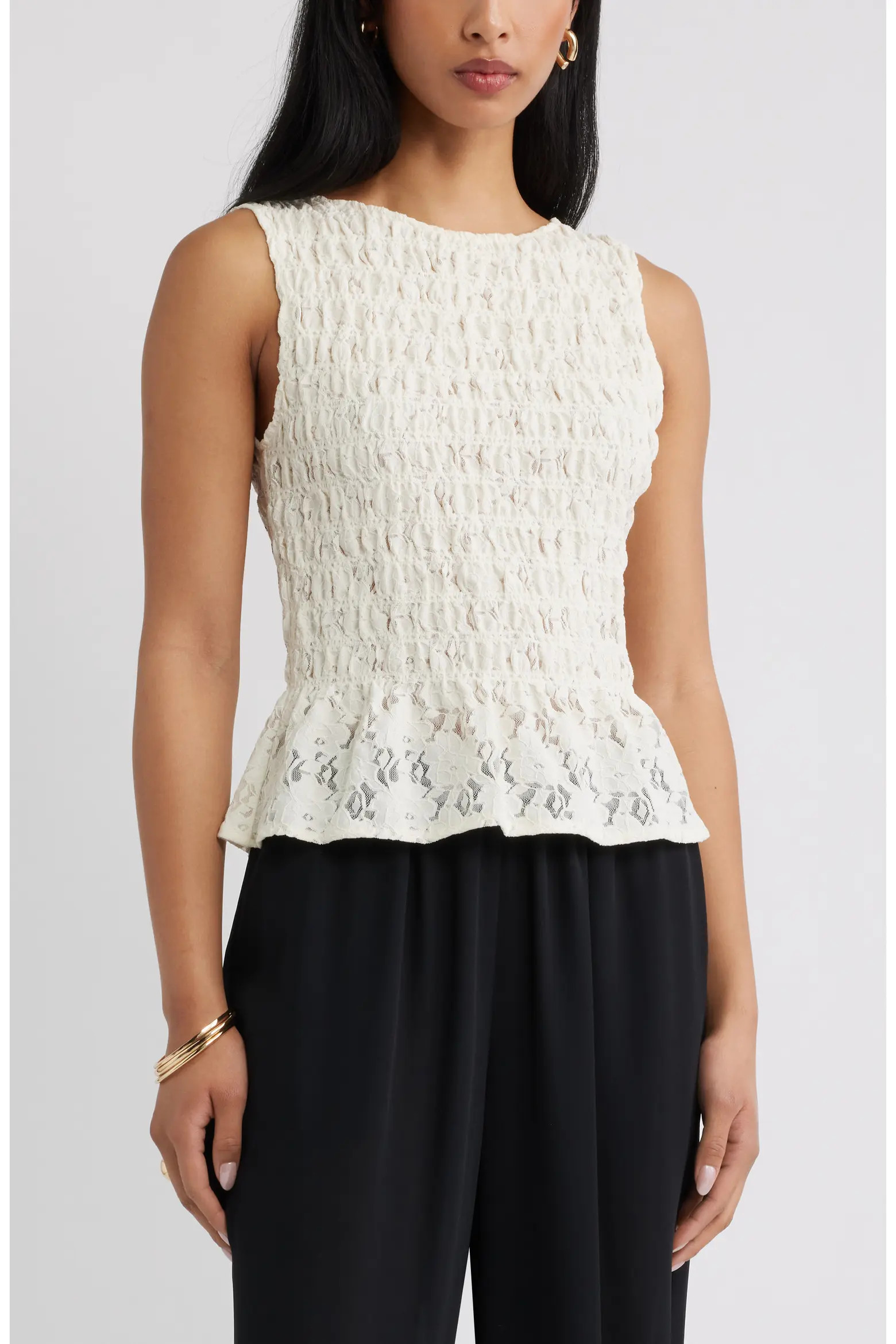 Smocked Lace Peplum Top (Women) | Nordstrom | Nordstrom