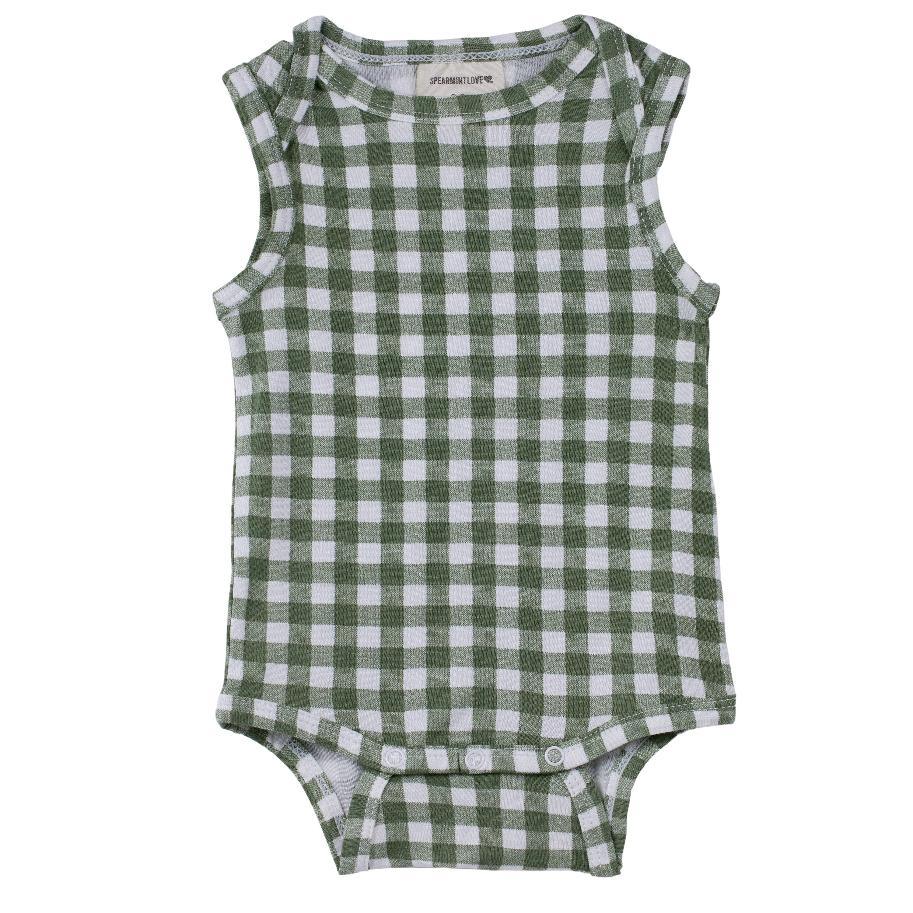 Sleeveless Bodysuit, Sage Gingham | SpearmintLOVE