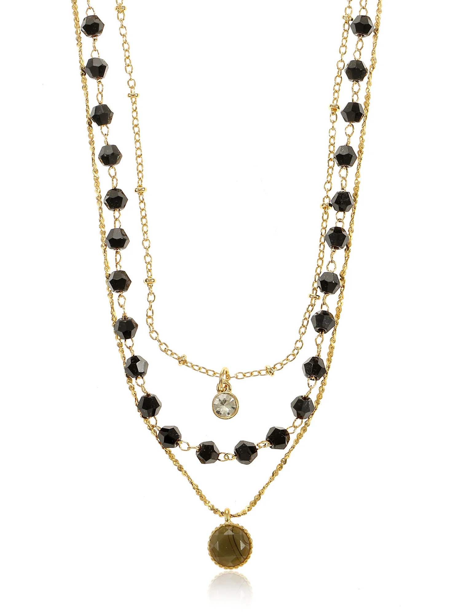 Time and Tru Women's Goldtone Layered Necklace Set, 3 Pieces, Black | Walmart (US)