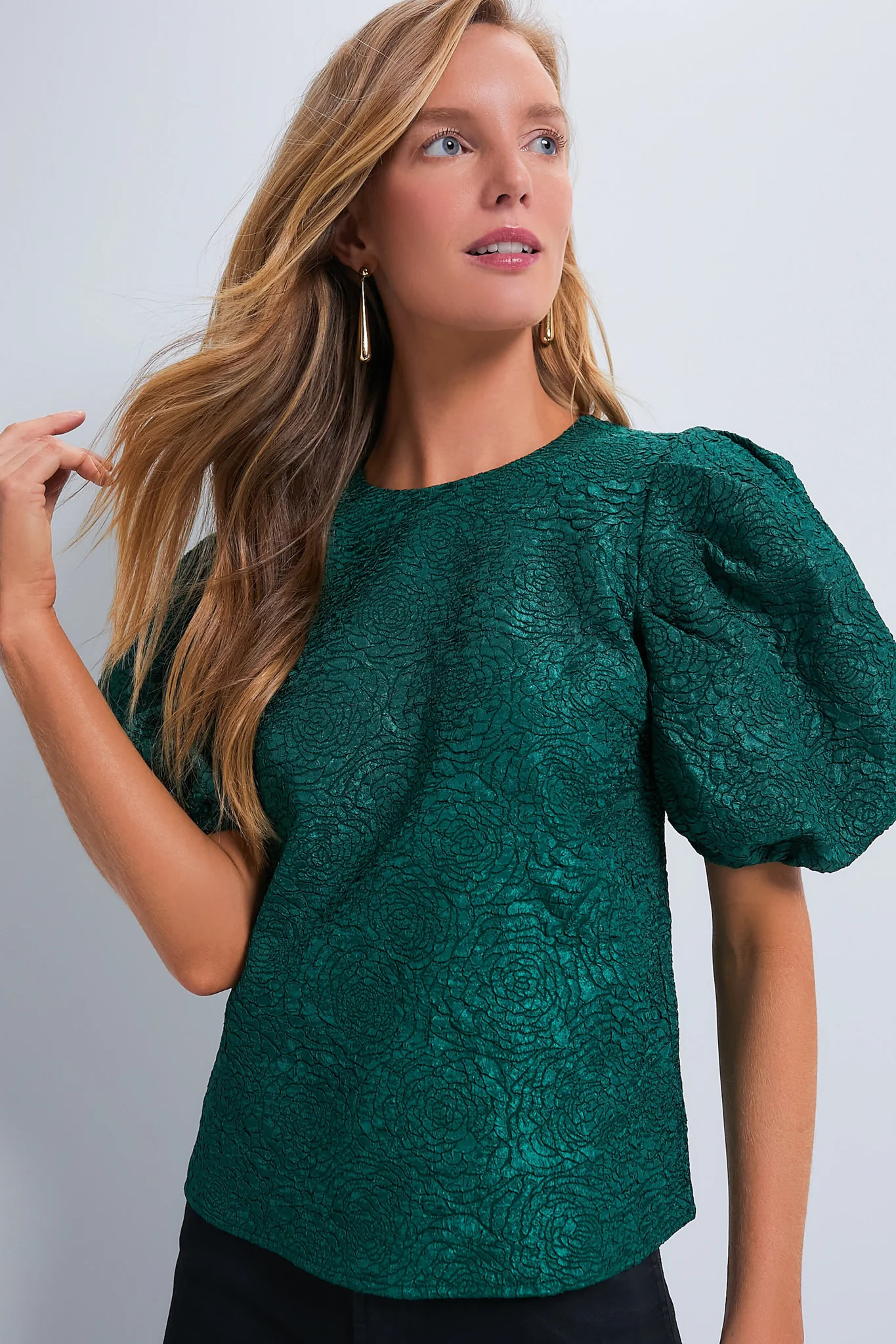 Green Jacquard Noelle Blouse | Tuckernuck (US)
