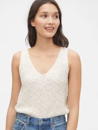 Ribbed V-Neck Sweater Tank in Linen-Cotton | Gap (US)