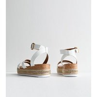 White Leather-Look Embellished Flatform Sandals New Look | New Look (UK)