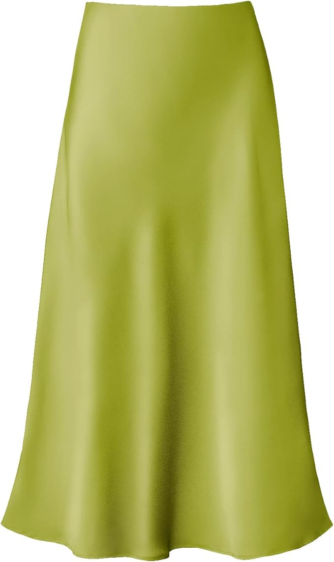 Modegal Women's Satin High Waist Hidden Elasticized Waistband Flared Casual A Line Midi Skirt | Amazon (US)