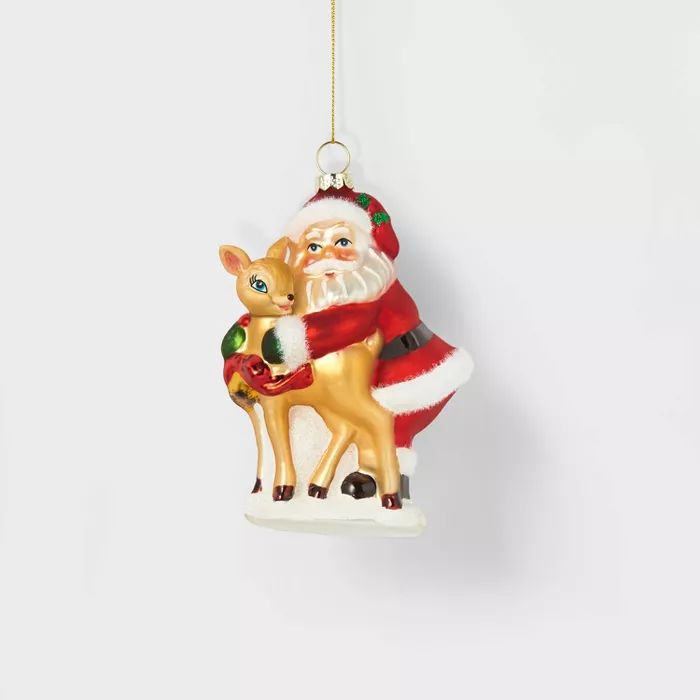 Santa with Reindeer Retro Christmas Tree Ornament - Wondershop™ | Target