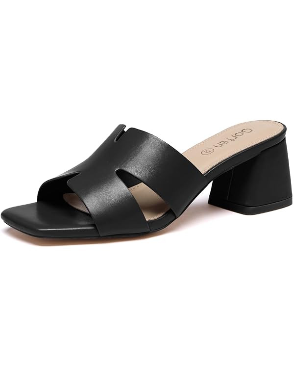Women's Square Open Toe Sandals Low Block Chunky Heel Slip on Comfortable Casual Sandals for Dail... | Amazon (US)