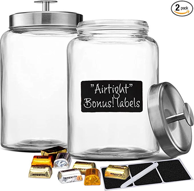 Amazon.com: 2 Large 1-Gallon Glass Canister Sets for Kitchen Counter with Stainless Steel Airtigh... | Amazon (US)