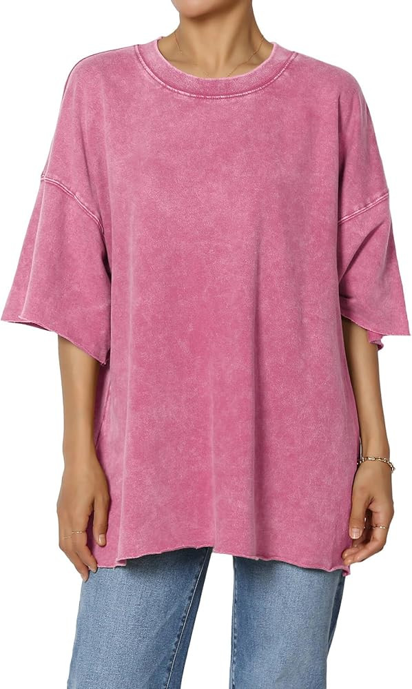TheMogan Women's Oversized Acid Wash Short Sleeve T-Shirt Casual Comfort Vintage Lounge Top | Amazon (US)