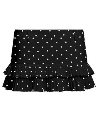 LTZYLS Polka Dot Double Ruffle Mini Skirt Low Rise Pleated Skort for Women Sexy Going Out Skirt(Black dots,Medium) | Amazon (US)