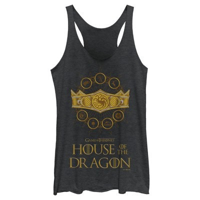 Women's Game of Thrones: House of the Dragon Targaryen Crown Logo Racerback Tank Top - Black Heather - 2X Large | Target