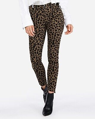 Express Womens Mid Rise Leopard Stretch Ankle Jean Leggings | Express