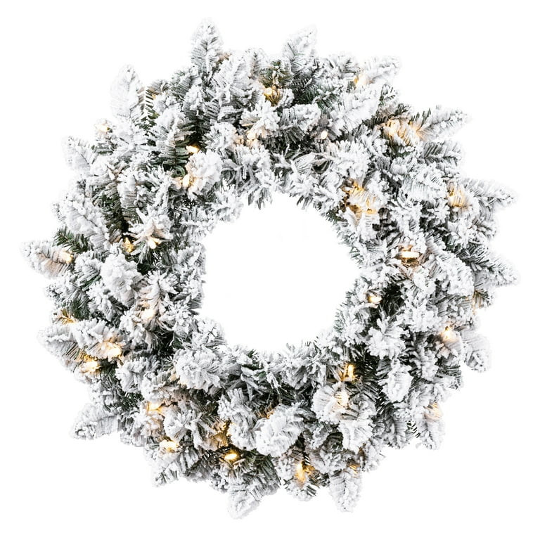 Crystal Warm White Pre-Lit LED Flocked Battery Powered Artificial Christmas Wreath with Timer, Gr... | Walmart (US)