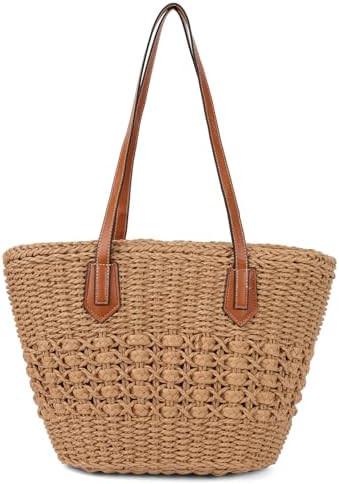 Women's Straw Shoulder Bag Large Rattan Woven Totes Summer Travel Beach Handbag Handmade Top Hand... | Amazon (US)