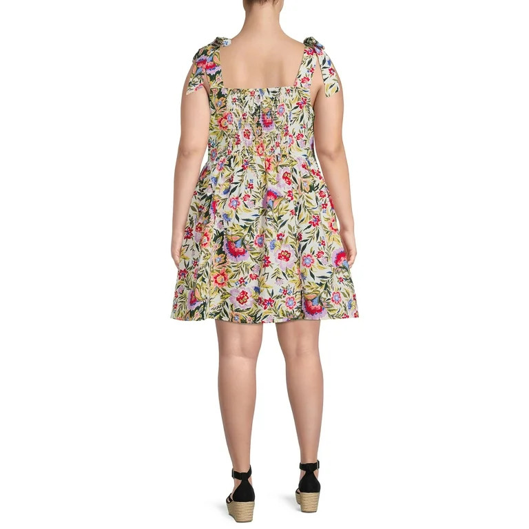 Terra & Sky Women's Plus Size Button Front Tie Shoulder Dress | Walmart (US)