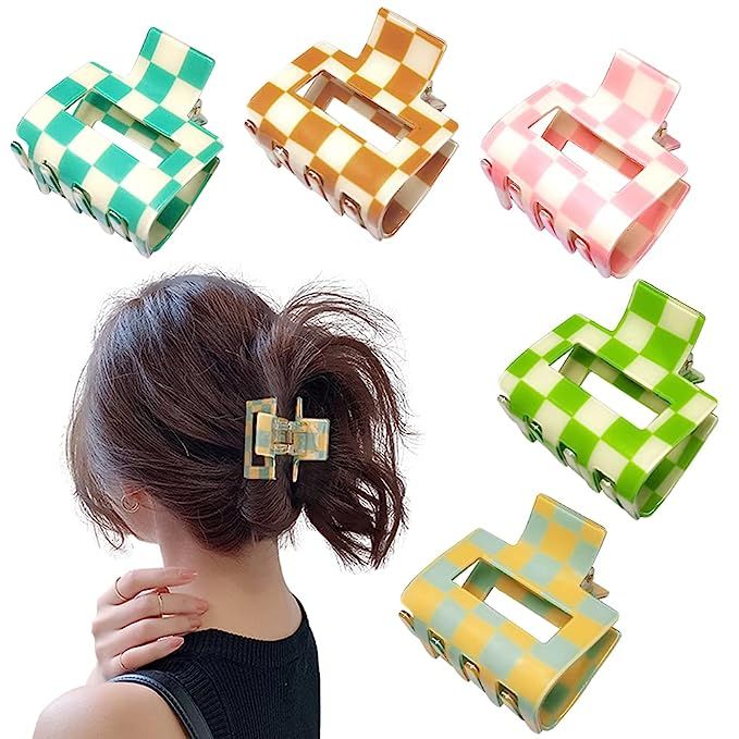 Checkered Claw Clip Acrylic Square Small Hair Claw Clips for Thin Hair 2" Exquisit Shark Clips Ae... | Amazon (US)