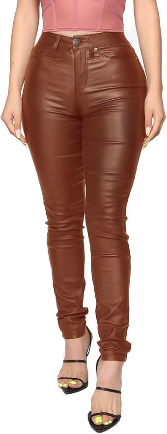 WAYRUNZ Womens High Waisted Stretch Faux Leather Pants PU Coated Legging Juniors | Amazon (US)