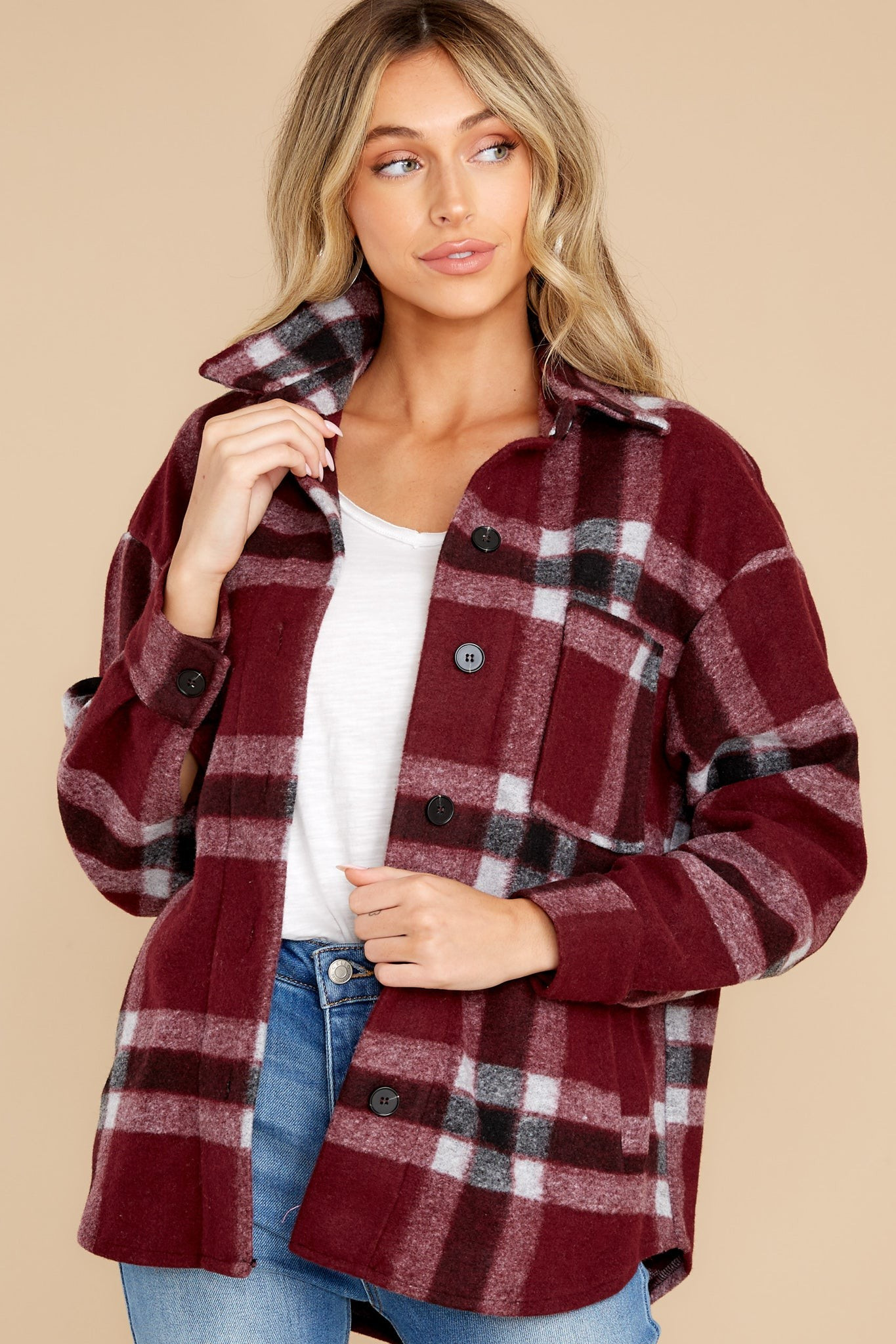 Made For Comfort Burgundy Plaid Shacket | Red Dress 