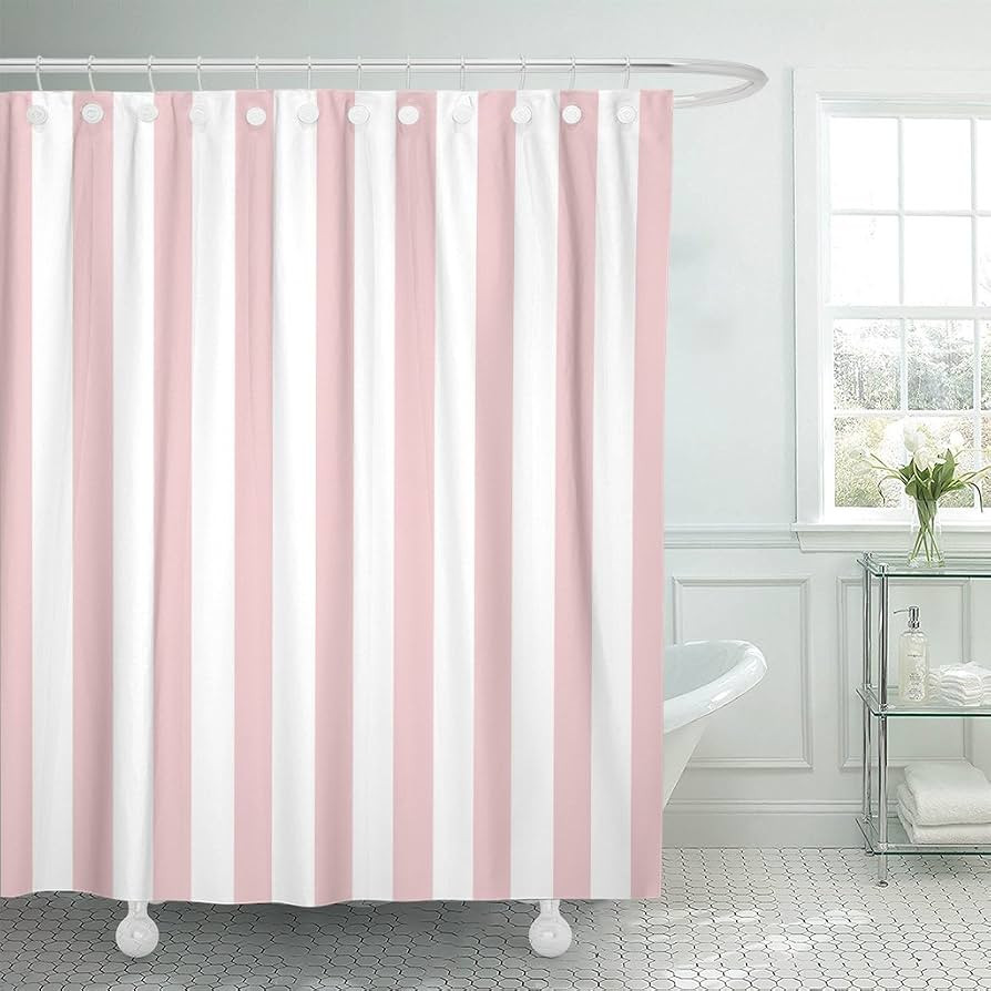 Emvency Shower Curtain Abstract Classic Pink and White Stripe Graphic Modern Waterproof Polyester... | Amazon (US)