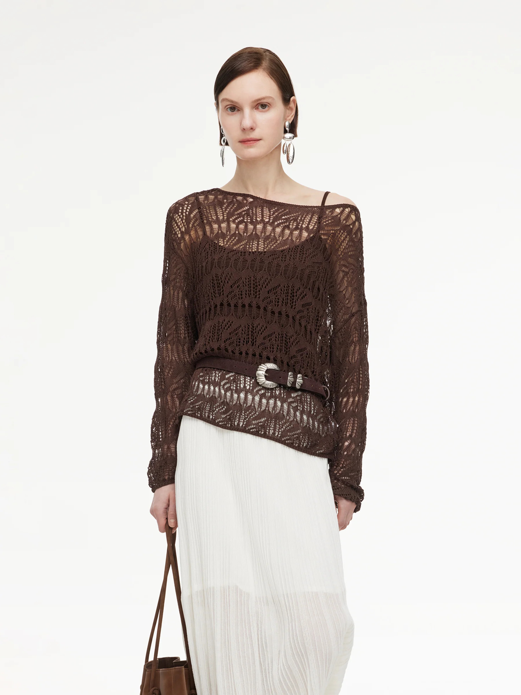 Cotton Blend Open-Knit Top And Camisole Two-Piece Set | GOELIA
