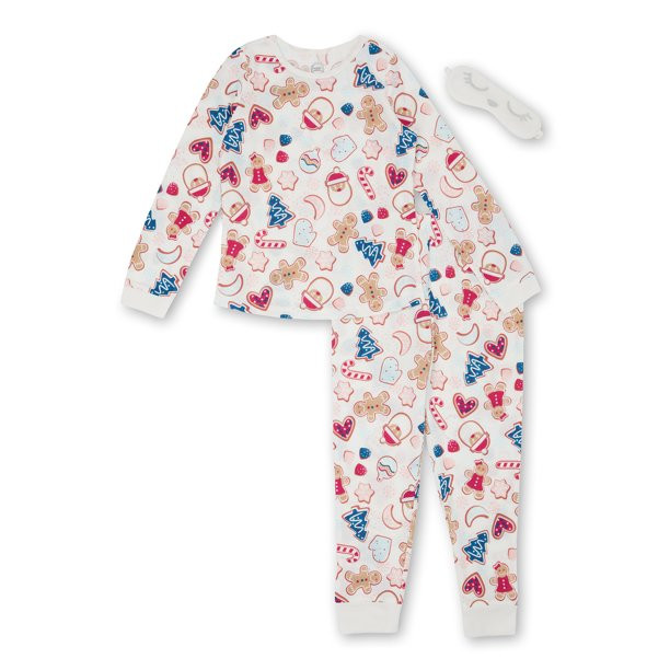 Wonder Nation Girls Exclusive Thermal 2-piece PJ Set with Sleep Mask, 4-18 & Plus | Walmart (US)