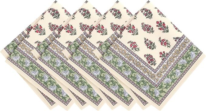 Elrene Home Fashions Nomad Harvest Block Print Fall/Thanksgiving Cloth Dinner Napkins, 17"x17", S... | Amazon (US)