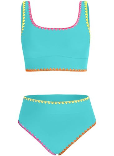blibean Tween Girl Swimsuits Little Kids Girls Summer Swim Bathing Suits Teen Fashion Two Piece Bikini Boho Hawaii Swimwear Beach Sets Traje Baño Niñas Size 12-13 Year Old Mint Green | Amazon (US)