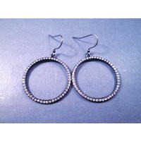 Pave Rhinestone Hoop Earrings, White Glass Stones, Gunmetal Silver Dangle Free Shipping | Etsy (US)