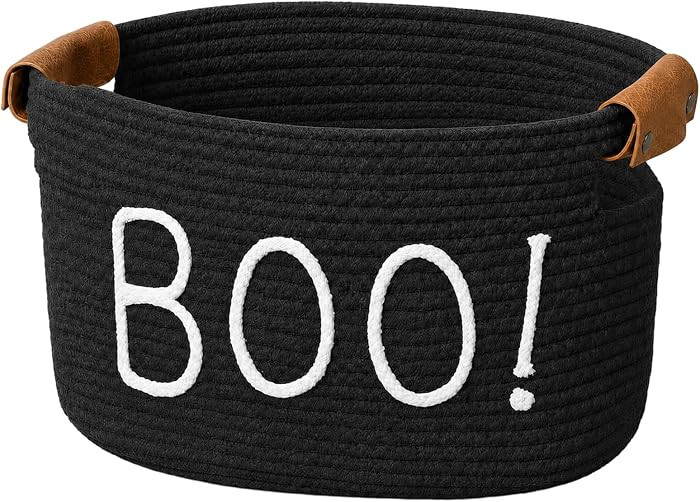 Halloween Boo Basket with Handles, Funny Halloween Cotton Rope Ghost Spooky Basket Gifts Stuffers... | Amazon (US)