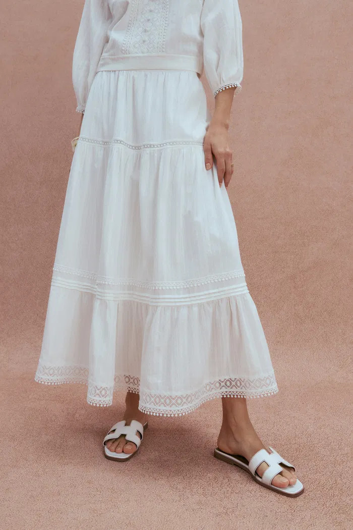 Sybilla Tiered Openwork Maxi Skirt in Cotton | Fabrique