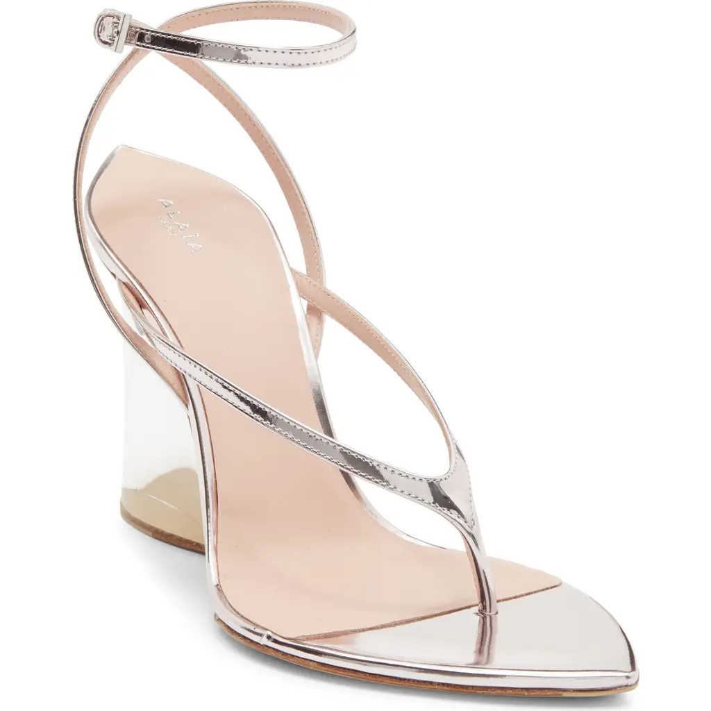 Alaïa Invisible Wedge Ankle Strap Sandal in Blush/argent at Nordstrom, Size 42 | Nordstrom