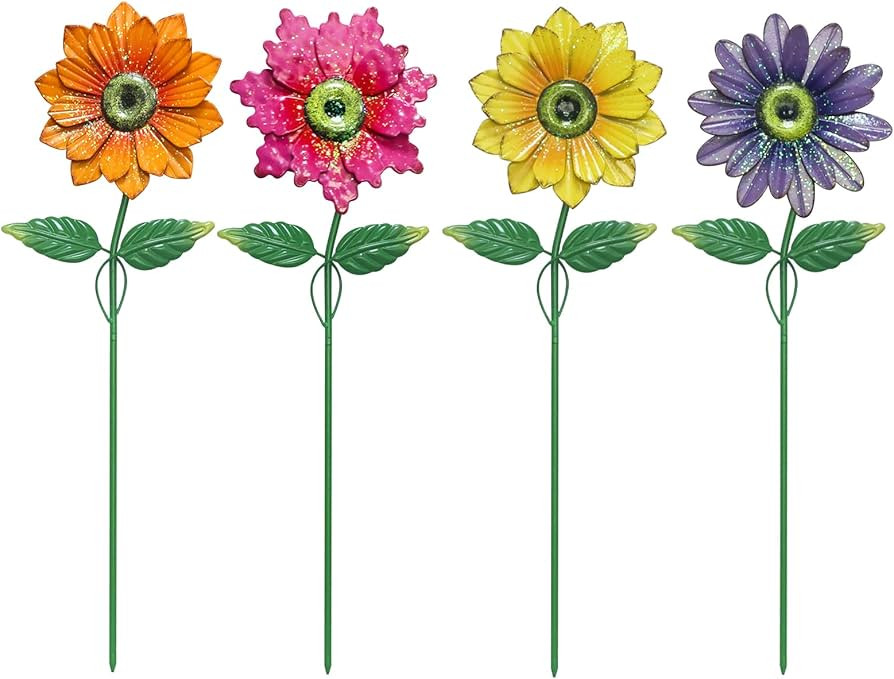 YEAHOME Garden Decor for Outside, 4 Pack 20'' Flower Garden Stakes for Spring Decor, Metal Flower... | Amazon (US)