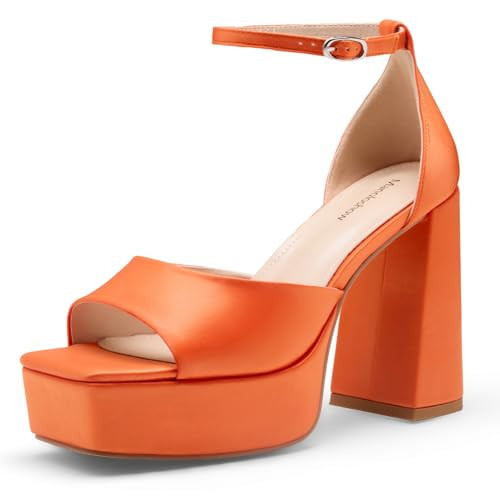 Manoloshow Open Toe Chunky Heeled:High Heel 4.7" Platform Shoes for Fashion Women Summer Dress Sandals Orange Size 8 | Amazon (US)